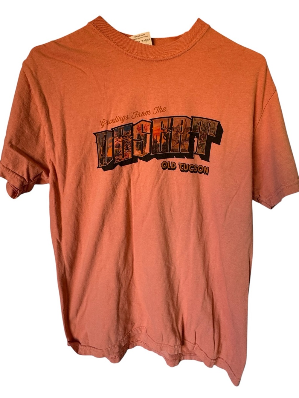 Retro Desert Old Tucson High End Men’s M Graphic Tee Neon Orange MINTY